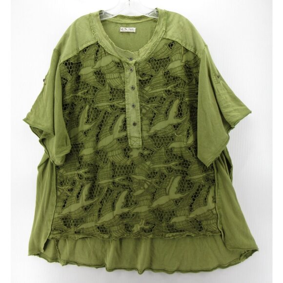 We The Free Tops - We The Free People Top Medium Henley Blouse Crochet Lace Boho Sheer